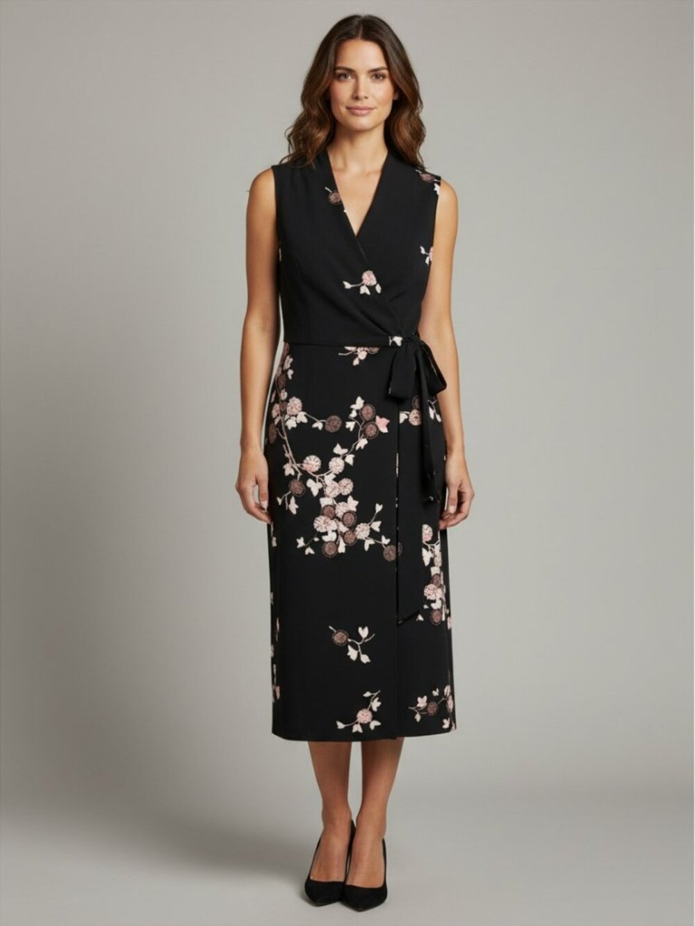 Jones New York Black Maxi Dress with Pink Floral Print